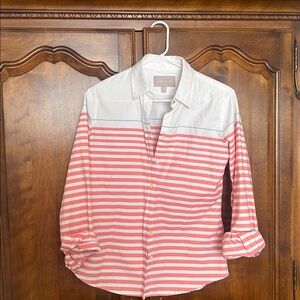 Banana Republic Pink and White Striped Button Down Shirt